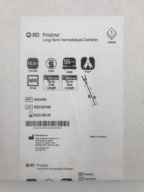 BD 5403550 Pristine Long-Term Hemodialysis Catheter, Straight 15.5F x 55cm (X)