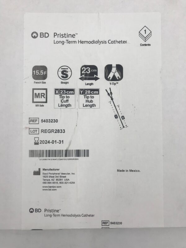 BD 5403230 Pristine Long-Term Hemodialysis Catheter, Straight 15.5F x 23cm (X)