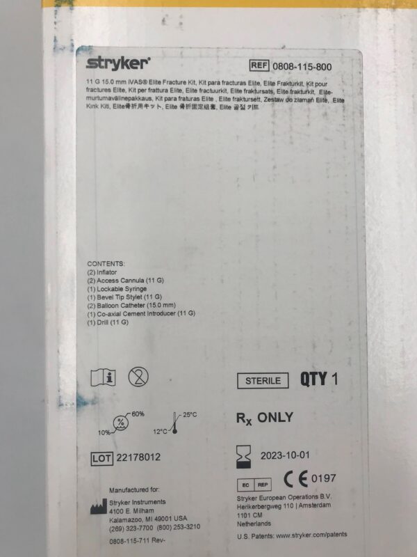 STRYKER 0808-115-800 iVAS Elite Fracture Kit 11G x 15.0mm(X)