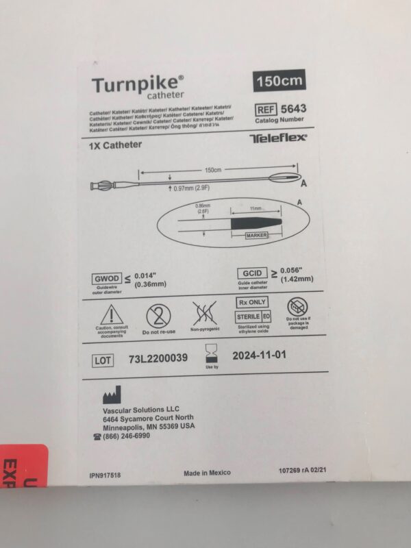 VASCULAR SOLUTIONS 5643 Turnpike Catheter 2.6F-2.9F x 150cm(X)