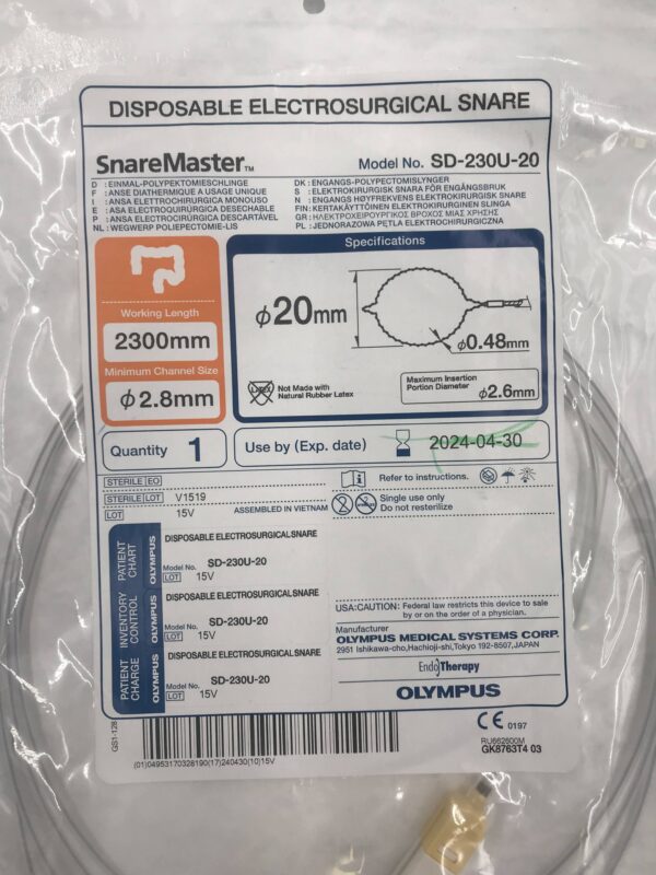 OLYMPUS SD-230U-20 SnareMaster Disposable Electrosurgical Snare 20mm x 2300mm x 2.8mm (X)