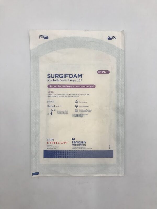 ETHICON 1975 Surgifoam Absorbable Gelatin Sponge, U.S.P.,Size 100c 8cm x 12.5cm x 0.2cm (X)