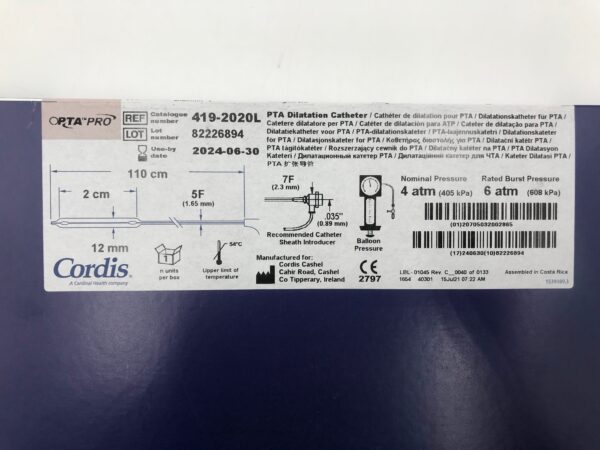CORDIS 419-2020L  OPTA Pro PTA Dilation Catheter 5-7F x 12mm x 2cm x 110cm(X)