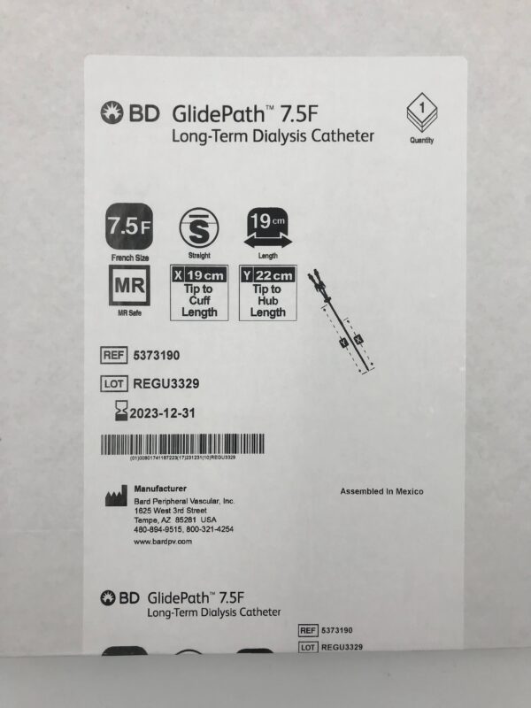 BD 5373190 GlidePath Long-Term Dialysis Catheter, Straight 7.5F x 19cm (X)