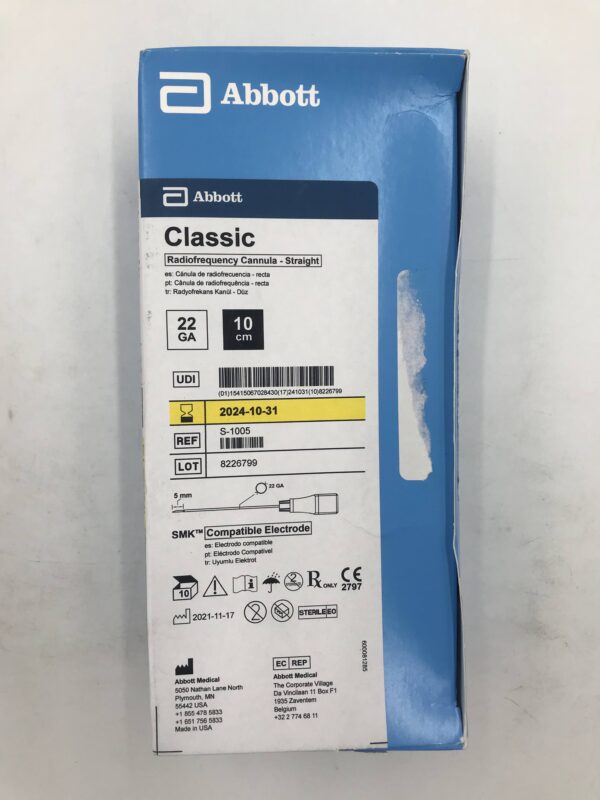 ABBOTT S-1005 Classic Radiofrequency Cannula - Straight 22Ga x 10cm (10/Box)(X)