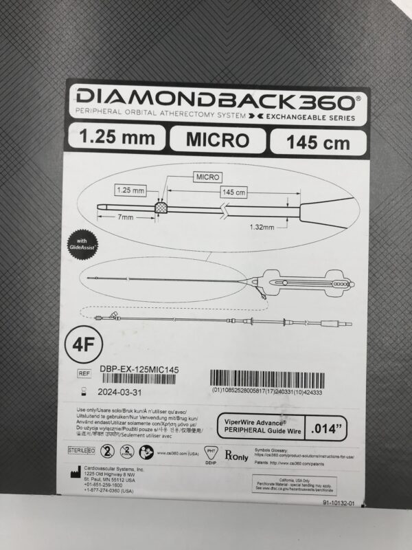 CARDIOVASCULAR SYSTEMS DBP-EX-125MIC145 DiamondBack 360 Peripheral Orbital Atherectomy System, Micro 4F x 1.25mm x 145cm (X)