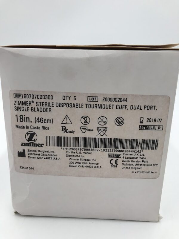 ZIMMER 60707000300 Disposable Tourniquet Cuff Dual Port Single Bladder 18in (5/Box) (X)