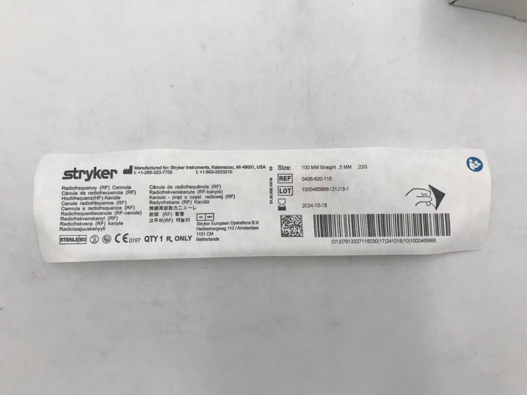 STRYKER 0406-620-115 HF-Surgery Radiofrequency Cannula 100/5mm x 22G (X ...