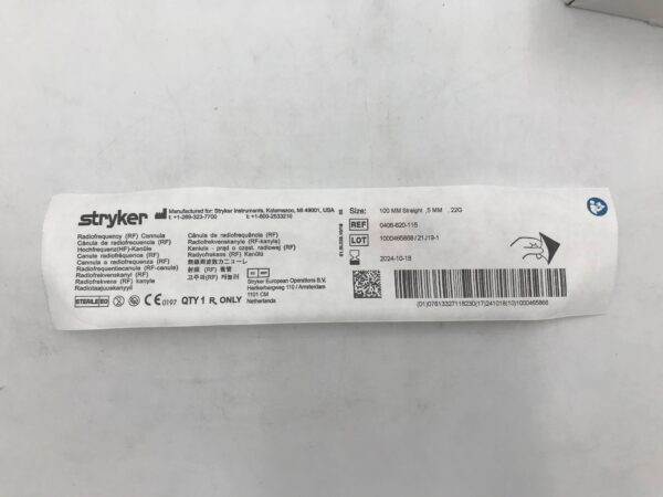 STRYKER 0406-620-115 HF-Surgery Radiofrequency Cannula 100/5mm x 22G (X)