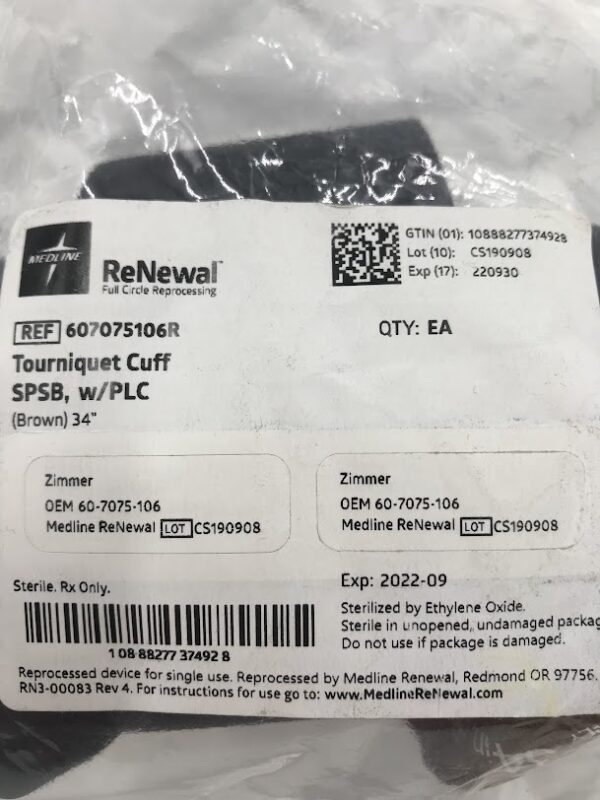 ZIMMER 60-7075-106 Tourniquet Cuff Single Port Single Bladder w/PLC 34" (X)