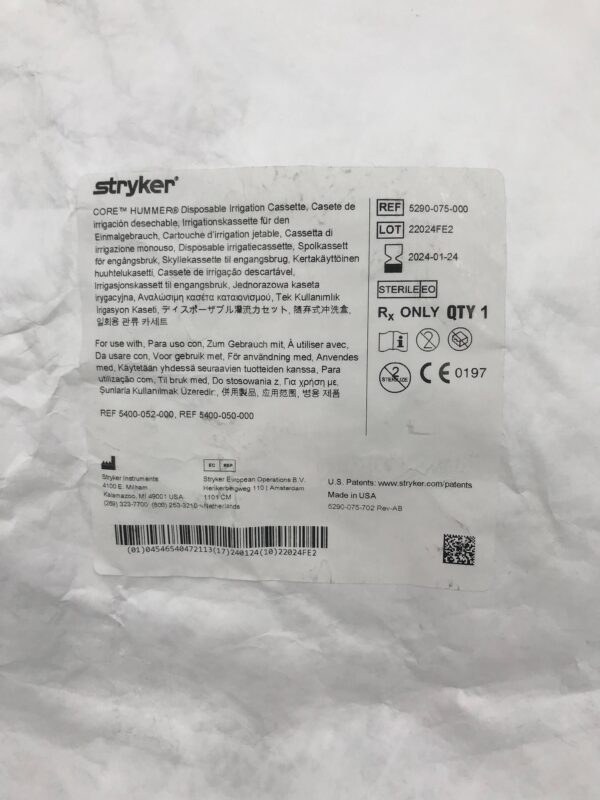 STRYKER 5290-075-000 CORE HUMMER Disposable Irrigation Cassette (X)