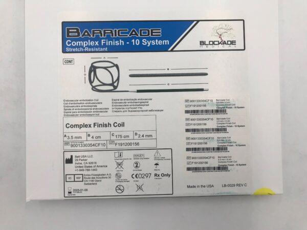 BALT 9001330354CF10 BARRICADE Complex Finish -10 Embolization Coil 3.5 x 4cm (X)