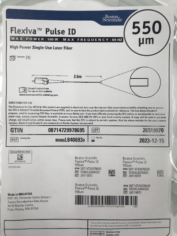 BOSTON SCIENTIFIC L840693 Lexiva Pulse ID High Power Single Use Laser Fiber 550µm (X)