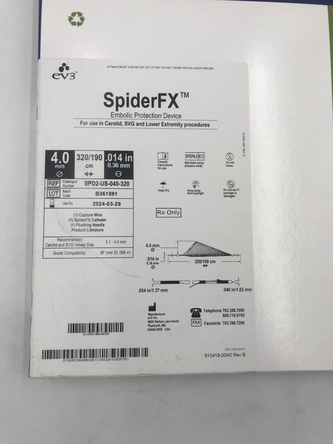 EV3 SPD2-US-040-320 SpiderFX Embolic Protection Device 4mm (X