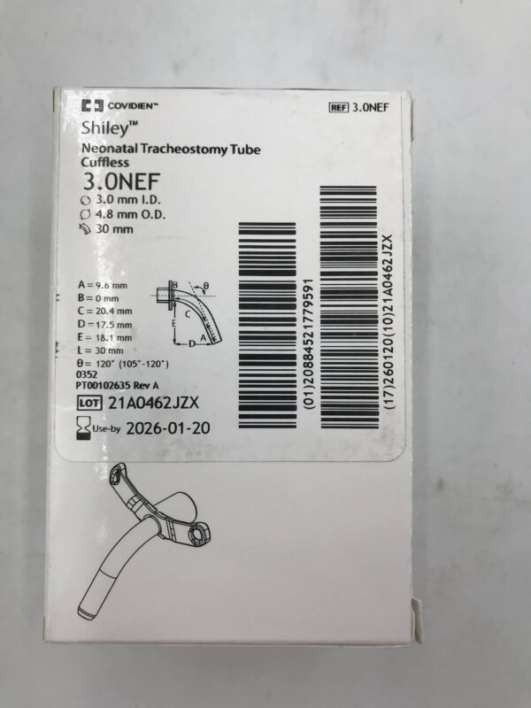 COVIDIEN 3.0NEF Shiley Neonatal Tracheostomy Tube Cuffless 3mmx 4.8mm x 30mm