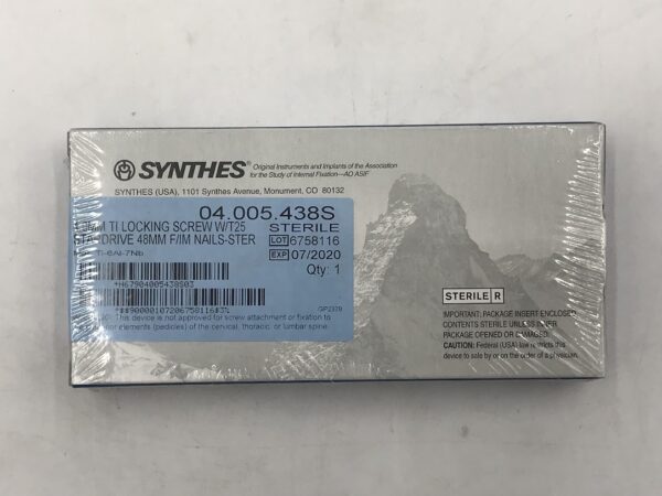 SYNTHES 04.005.438S Ti Locking Screw W/T25 Stardrive 4.0mm x 48mm F/IM Nail (X)