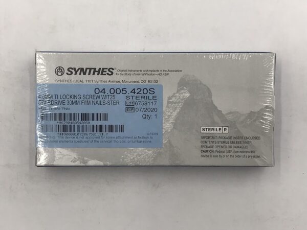 SYNTHES 04.005.420S TI Locking Screw w/T25 Stardrive 4.0mm x 30mm F/IM Nail (X)
