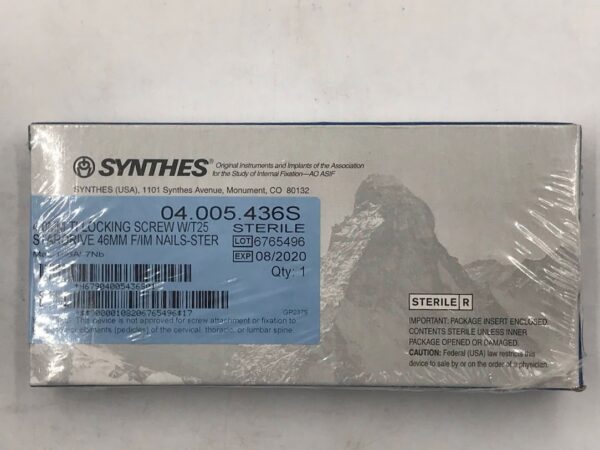 SYNTHES 04.005.436S TI Locking Screw w/T25 Stardrive 4.0mm x 46mm F/IM Nail (X)