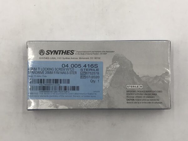 SYNTHES 04.005.416S TI Locking Screw w/T25 Stardrive 4.0mm x 26mm F/IM Nail (X)