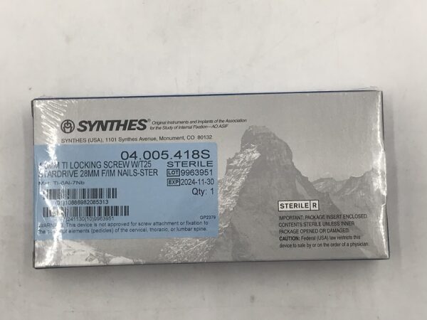 SYNTHES 04.005.418S TI Locking Screw w/T25 Stardrive 4.0mm x 28mm F/IM Nail (X)