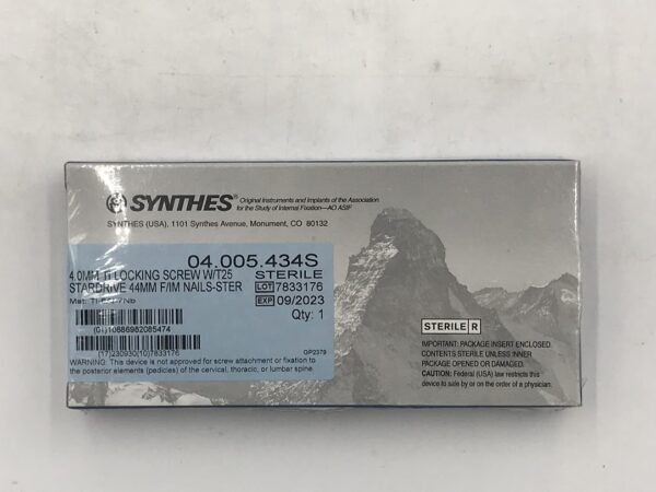 SYNTHES 04.005.434S TI Locking Screw w/T25 Stardrive 4.0mm x 44mm F/IM Nail (X)