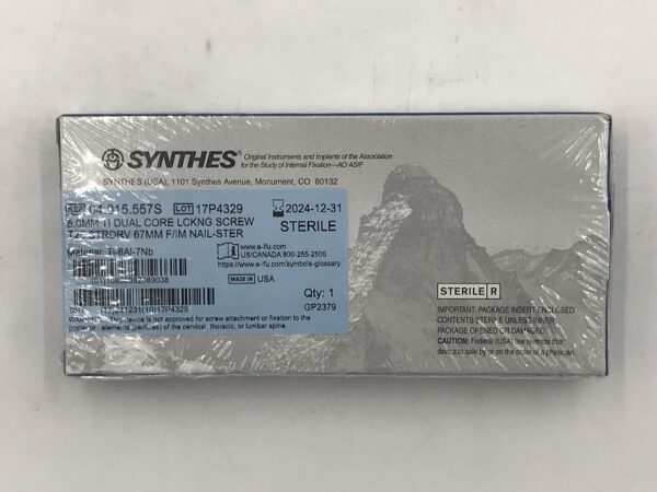 SYNTHES 04.015.557S TI Dual Core Locking Screw w/T25 Stardrive 5.0mm x 67mm F/IM Nail (X)