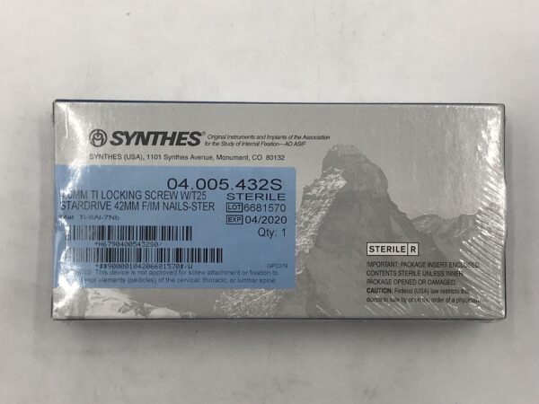 SYNTHES 04.005.432S TI Locking Screw w/T25 Stardrive 4.0mm x 42mm F/IM Nail (X)