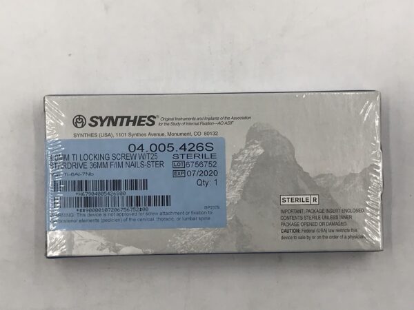 SYNTHES 04.005.426S TI Locking Screw w/T25 Stardrive 4.0mm x 36mm F/IM Nail (X)
