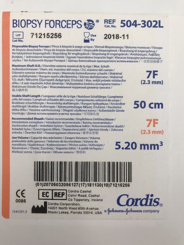 CORDIS 504-302L Biopsy Forceps 7F (2.3mm) 50cm (X)