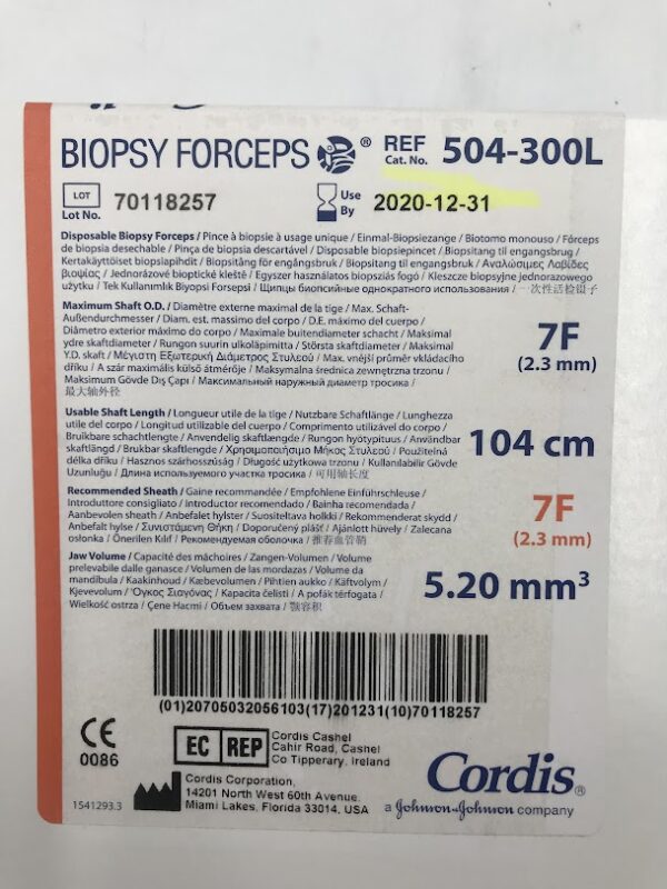 CORDIS 504-300L Biopsy Forceps 7F (2.3mm) x 104cm (X)