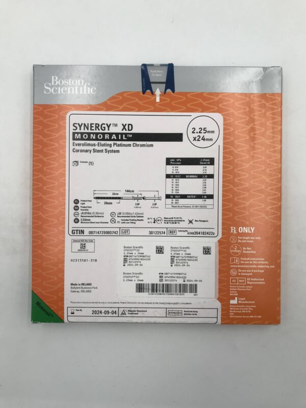 BOSTON SCIENTIFIC 394182422 SYNERGY XD Monorail Everolimus-Eluting Platinum Chromium Coronary Stent System 2F-2.6F x 2.25x24mm(X)