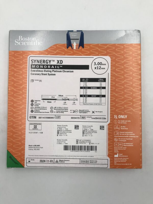 BOSTON SCIENTIFIC 394181230 SYNERGY XD Monorail Everolimus-Eluting Platinum Chromium Coronary Stent System 2F-2.6F x 3x12mm (X)