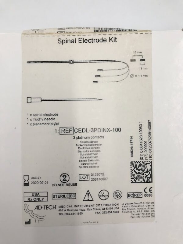 AD-TECH CEDL-3PDINX-100 Spinal Electrode Kit 3 Platinum Contacts (X)
