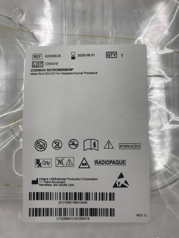 CODMAN 626638US Microsensor Skull Bolt Kit for Intraparenchymal Procedure