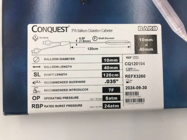 BARD CQ120104 ConQuest PTA Balloon Dilatation Catheter 5.8F x 120cm (X)