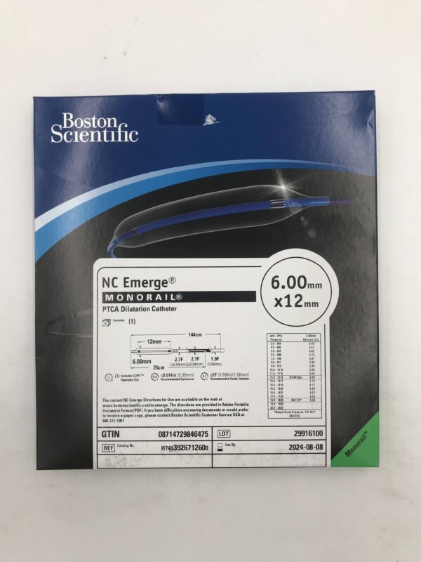 BOSTON SCIENTIFIC 392671260  NC Emerge Monorail PTCA Dilatation Catheter 1.9F-2.7F x 6mm x 12mm (X)