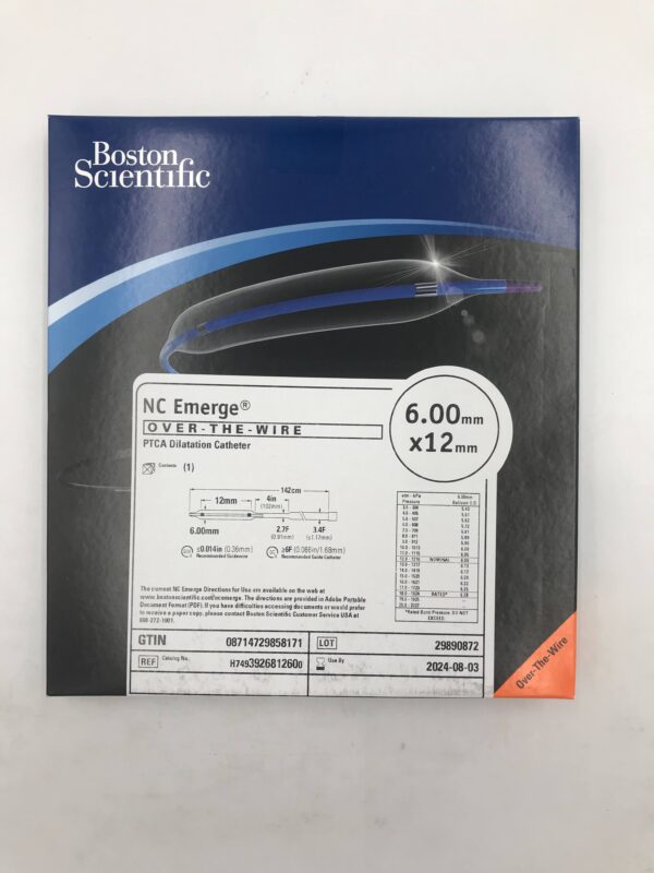 BOSTON SCIENTIFIC 392681260 NC Emerge OTW PTCA Dilatation Catheter 2.7F-3.4F x 6mm x 12mm (X)