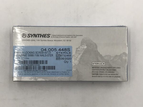 SYNTHES 04.005.448S TI Locking Screw w/T25 Stardrive 4.0mm x 58mm F/IM Nail (X)