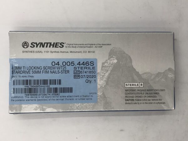 SYNTHES 04.005.446S TI Locking Screw w/T25 Stardrive 4.0mm x 56mm F/IM Nail (X)