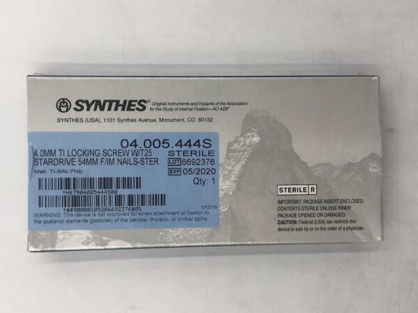 SYNTHES 04.005.444S TI Locking Screw w/T25 Stardrive 4.0mm x 54mm F/IM Nail (X)