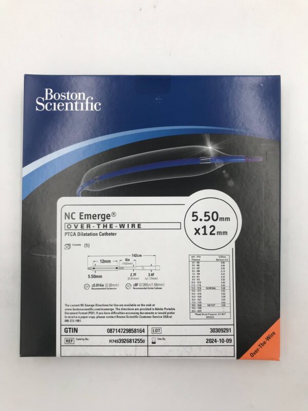 BOSTON SCIENTIFIC 392681255 NC Emerge OTW PTCA Dilatation Catheter 2.7F-3.4F x 5.50mm x 12mm (X)