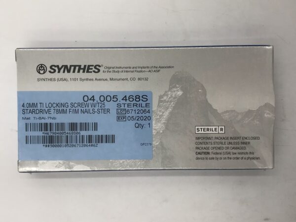 SYNTHES 04.005.468S TI Locking Screw w/T25 Stardrive 4.0mm x 78mm F/IM Nail (X)