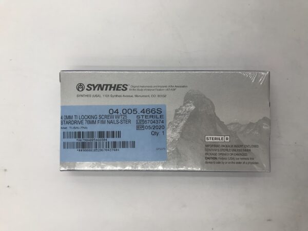 SYNTHES 04.005.466S TI Locking Screw w/T25 Stardrive 4.0mm x 76mm F/IM Nail (X)