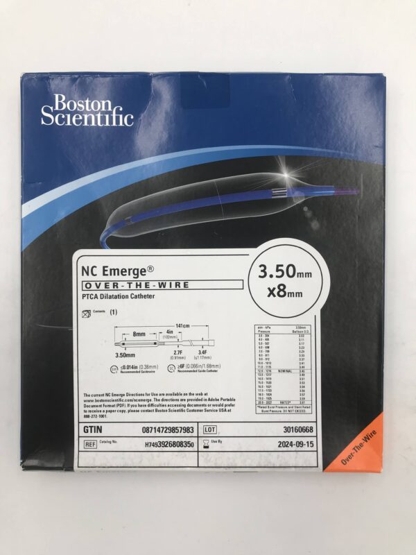 BOSTON SCIENTIFIC 392680835 NC Emerge OTW PTCA Dilatation Catheter 2.7F-3.4F x 3.50mm x 8mm (X)