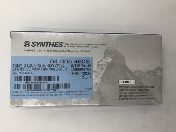 SYNTHES 04.005.460S TI Locking Screw w/T25 Stardrive 4.0mm x 70mm F/IM Nail (X)