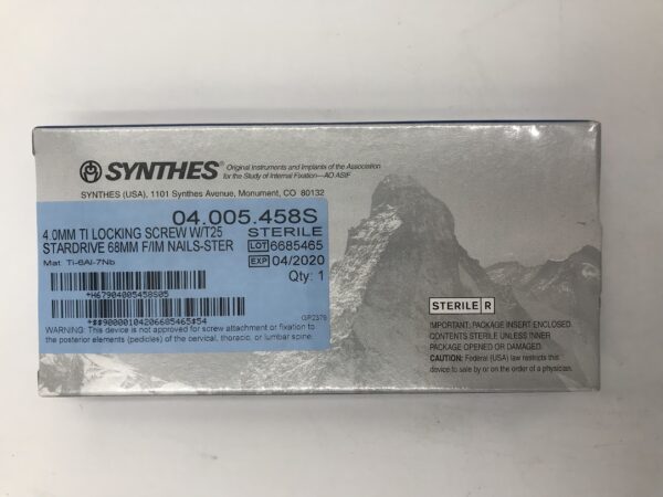 SYNTHES 04.005.458S TI Locking Screw w/T25 Stardrive 4.0mm x 68mm F/IM Nail (X)