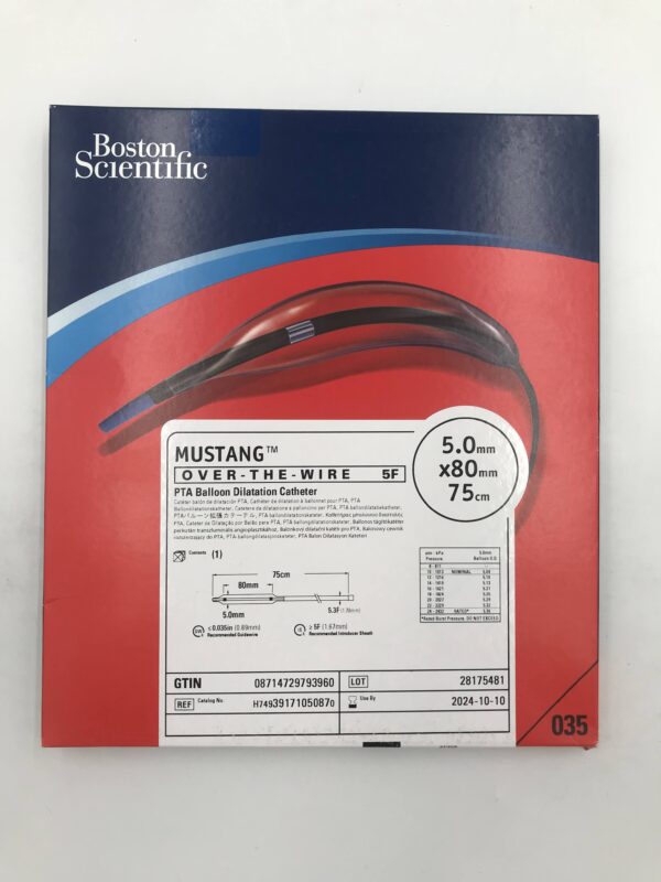 BOSTON SCIENTIFIC 3917105087 MUSTANG OTW PTA Balloon Dilatation Catheter 5F x 5mm x 80mm x 75cm (X)