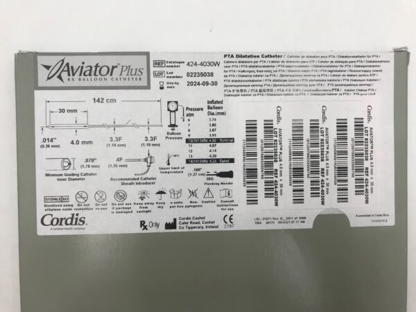 CORDIS 424-4030W Aviator Plus RX Balloon Dilatation Catheter 3.3F-4F x 142cm (X)