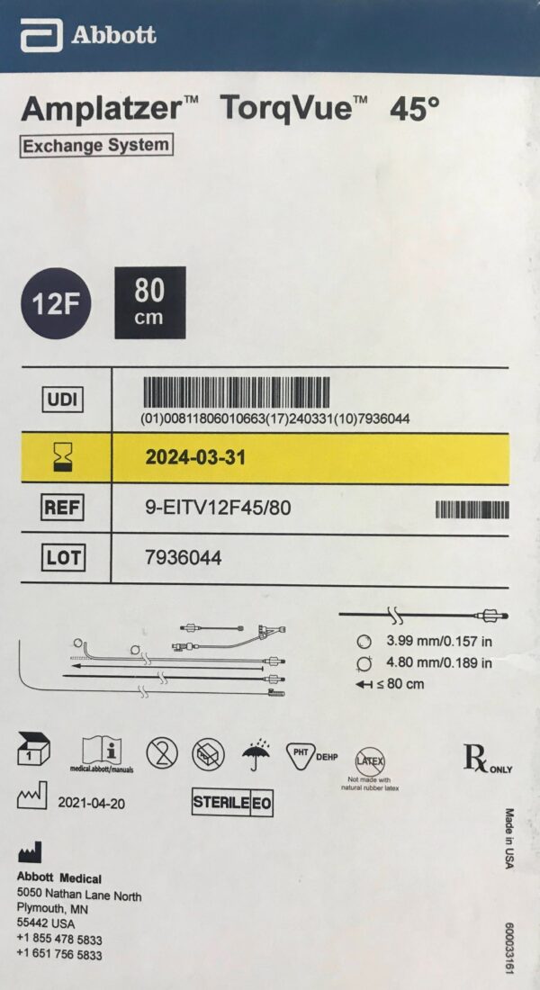 ABBOTT 9-EITV12F45/80 Amplatz TorqVue 45° Exchange System 12F x 80cm (X)
