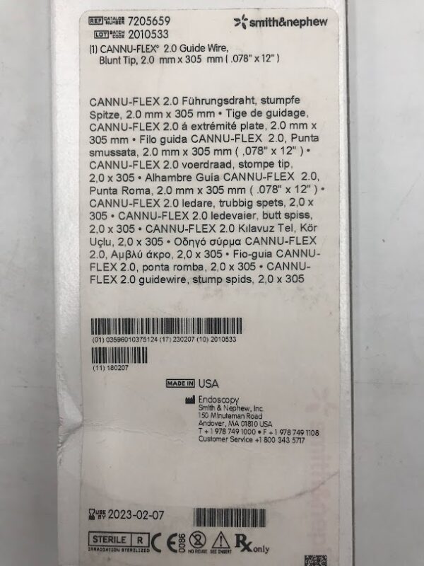 SMITH & NEPHEW 7205659 Cannu-Flex 2.0 Guide Wire Blunt Tip 2.0mm x 305mm (X)